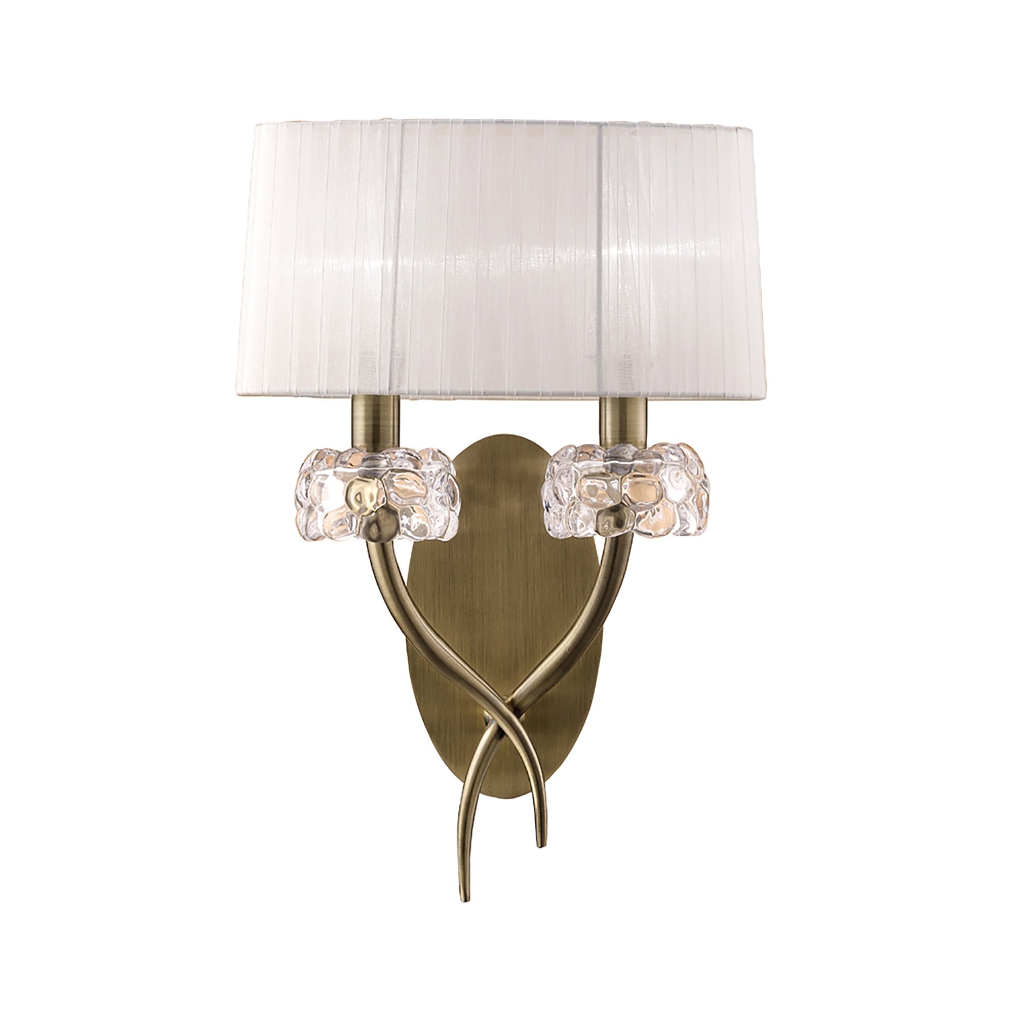 M4634AB/S/WS Loewe Wall Lamp Switched 2 Light E14 Antique Brass White Shade
