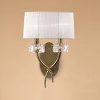 M4634AB/S/WS Loewe Wall Lamp Switched 2 Light E14 Antique Brass White Shade