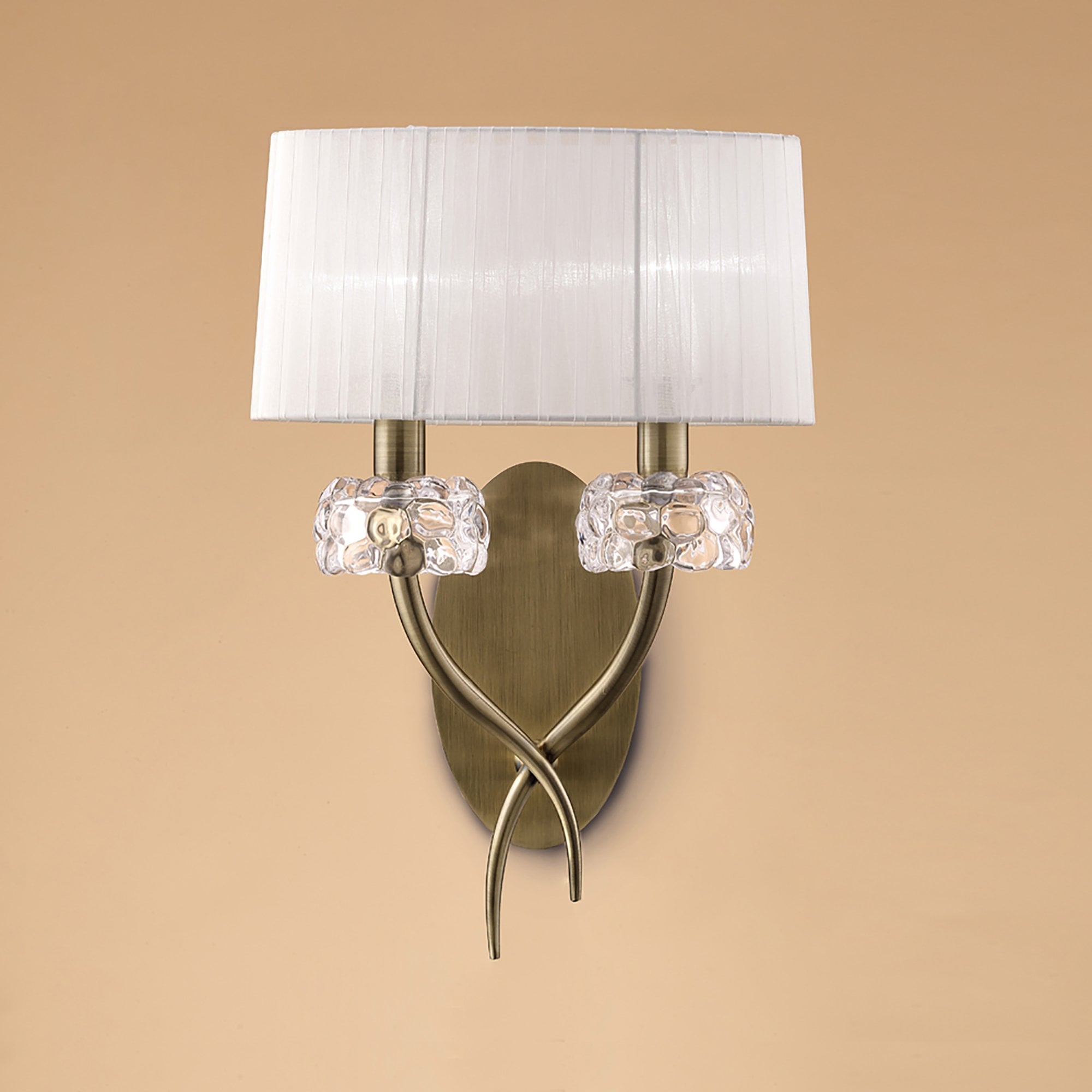 M4634AB/S/WS Loewe Wall Lamp Switched 2 Light E14 Antique Brass White Shade