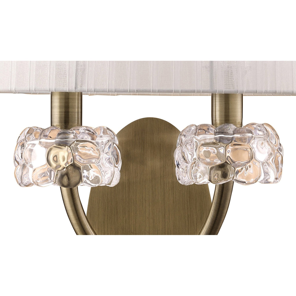 M4634AB/S/WS Loewe Wall Lamp Switched 2 Light E14 Antique Brass White Shade
