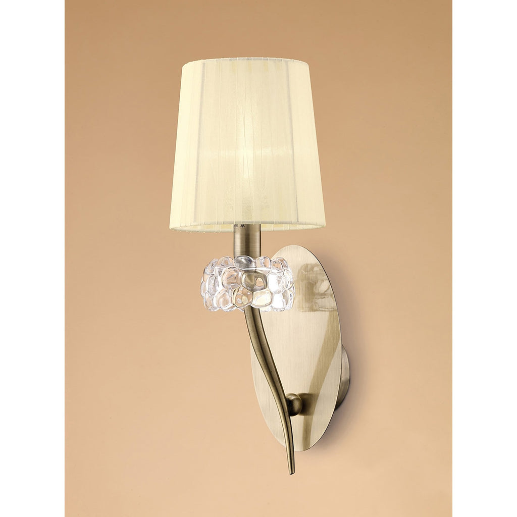 M4635AB/S Loewe Wall Lamp Switched 1 Light E14 Antique Brass Cream Shade