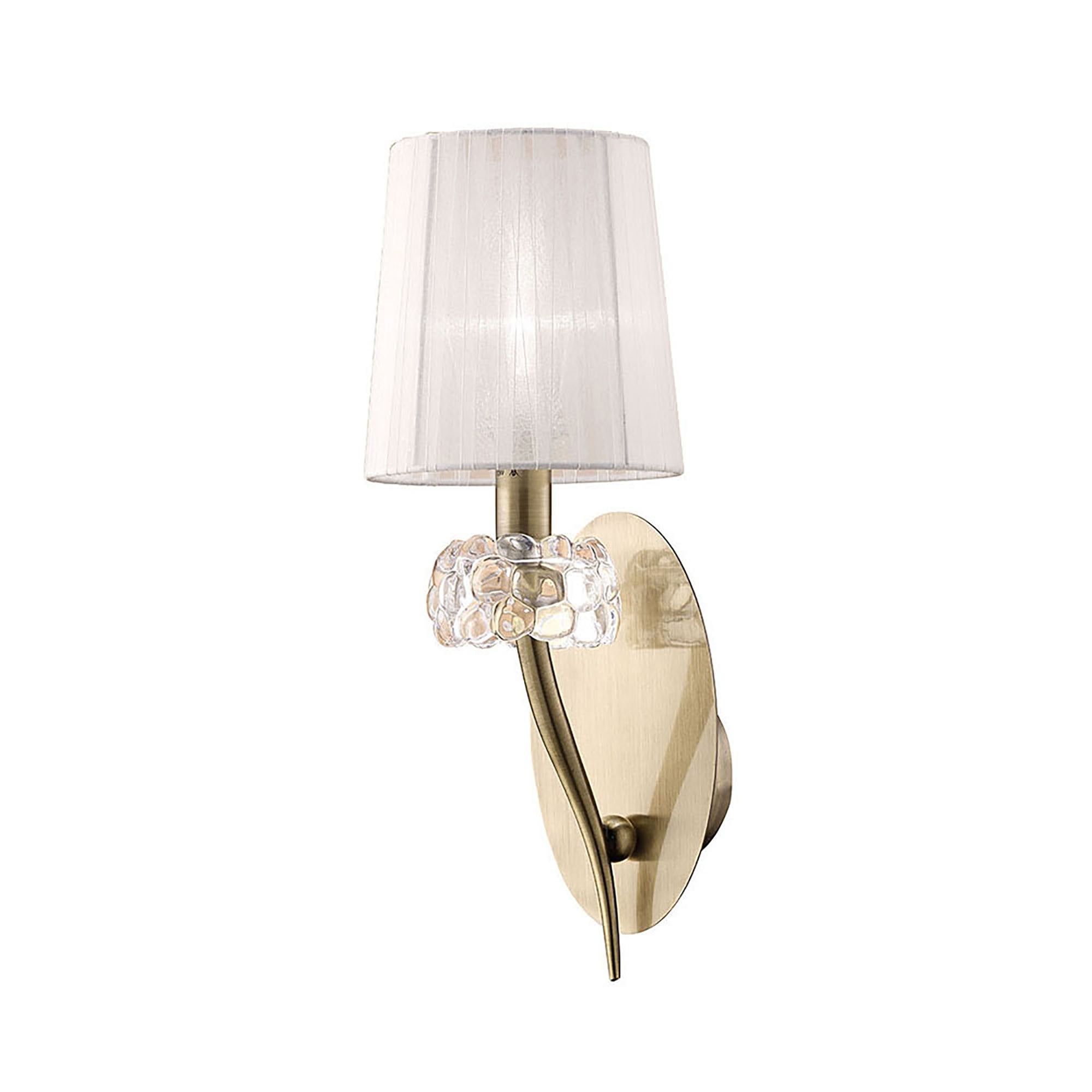 M4635AB/S/WS Loewe Wall Lamp Switched 1 Light E14 Antique Brass White Shade