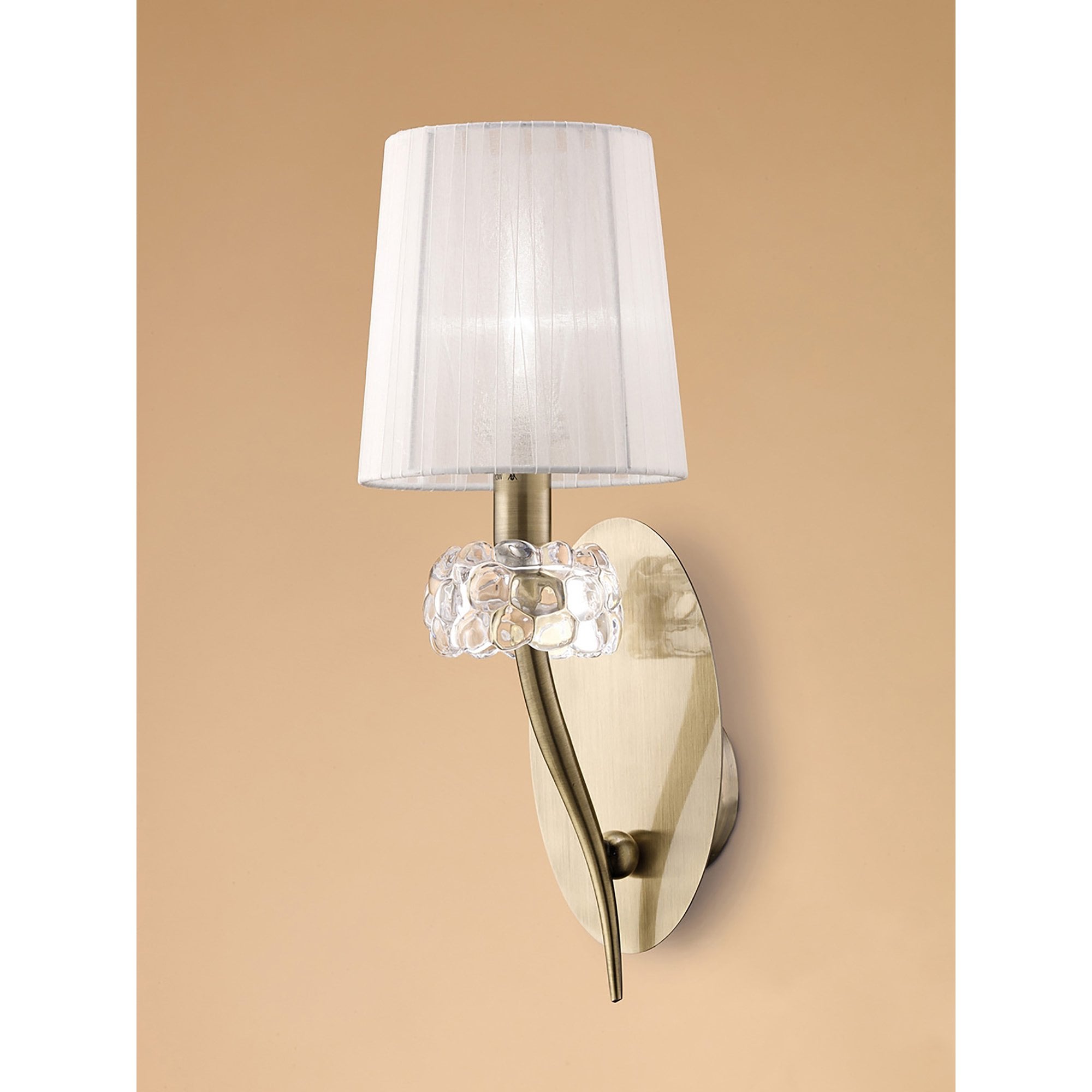 M4635AB/S/WS Loewe Wall Lamp Switched 1 Light E14 Antique Brass White Shade
