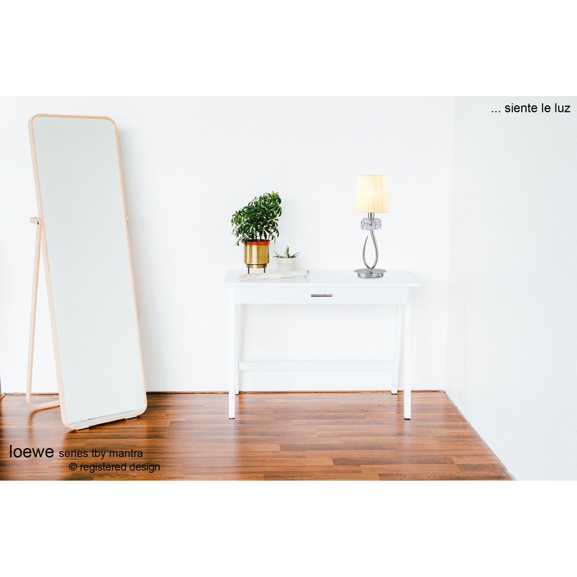 M4636 Loewe Table Lamp 1 Light E27 Large Polished Chrome White Shade