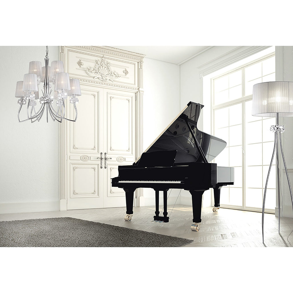 M4638 Loewe Floor Lamp 3 Light E27 Polished Chrome White Shade