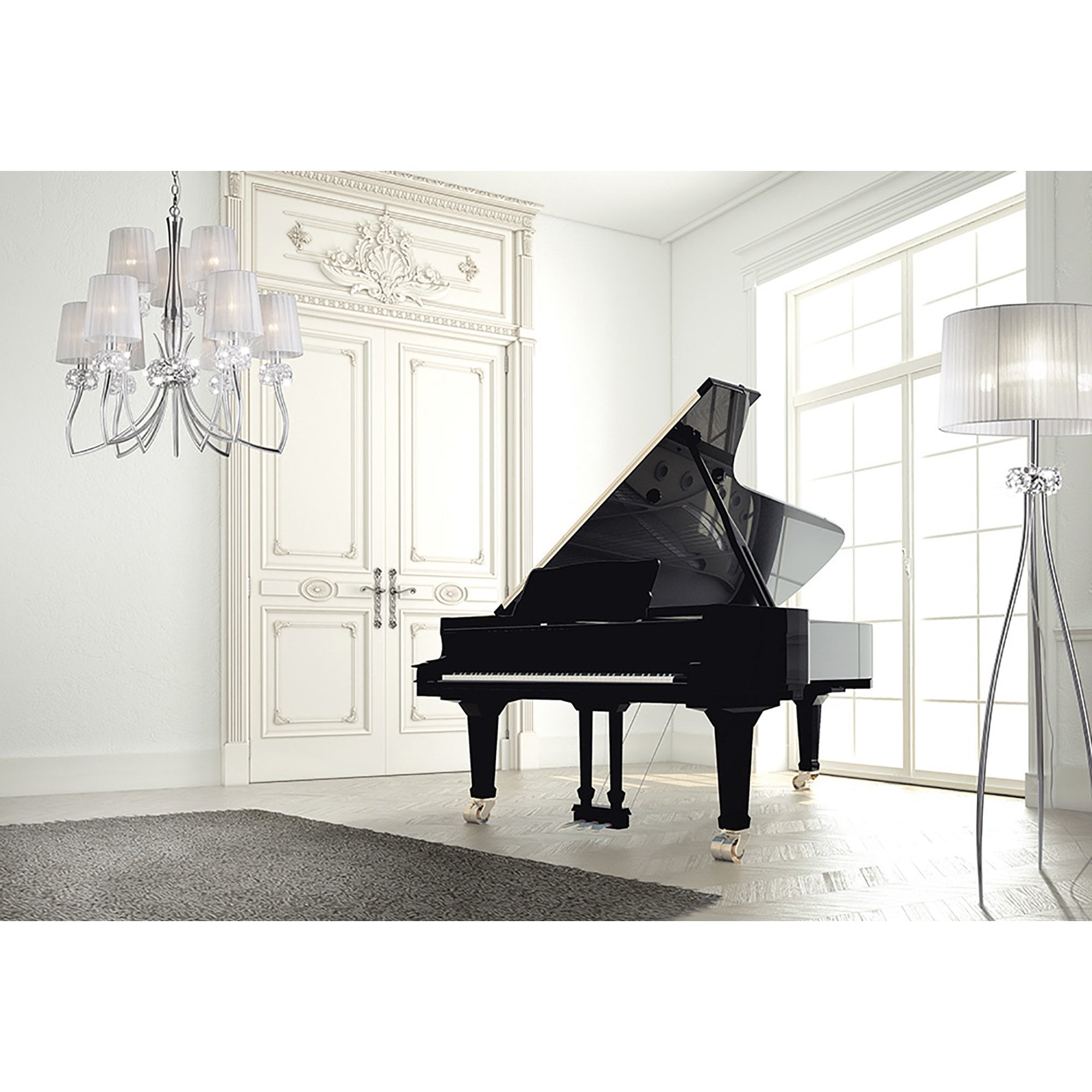 M4638 Loewe Floor Lamp 3 Light E27 Polished Chrome White Shade