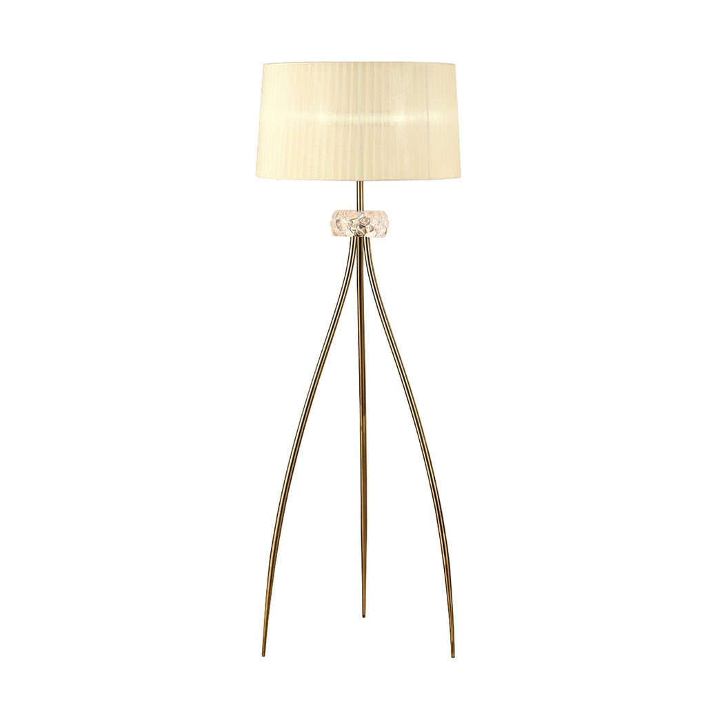 M4638AB Loewe Floor Lamp 3 Light E27 Antique Brass Cream Shade