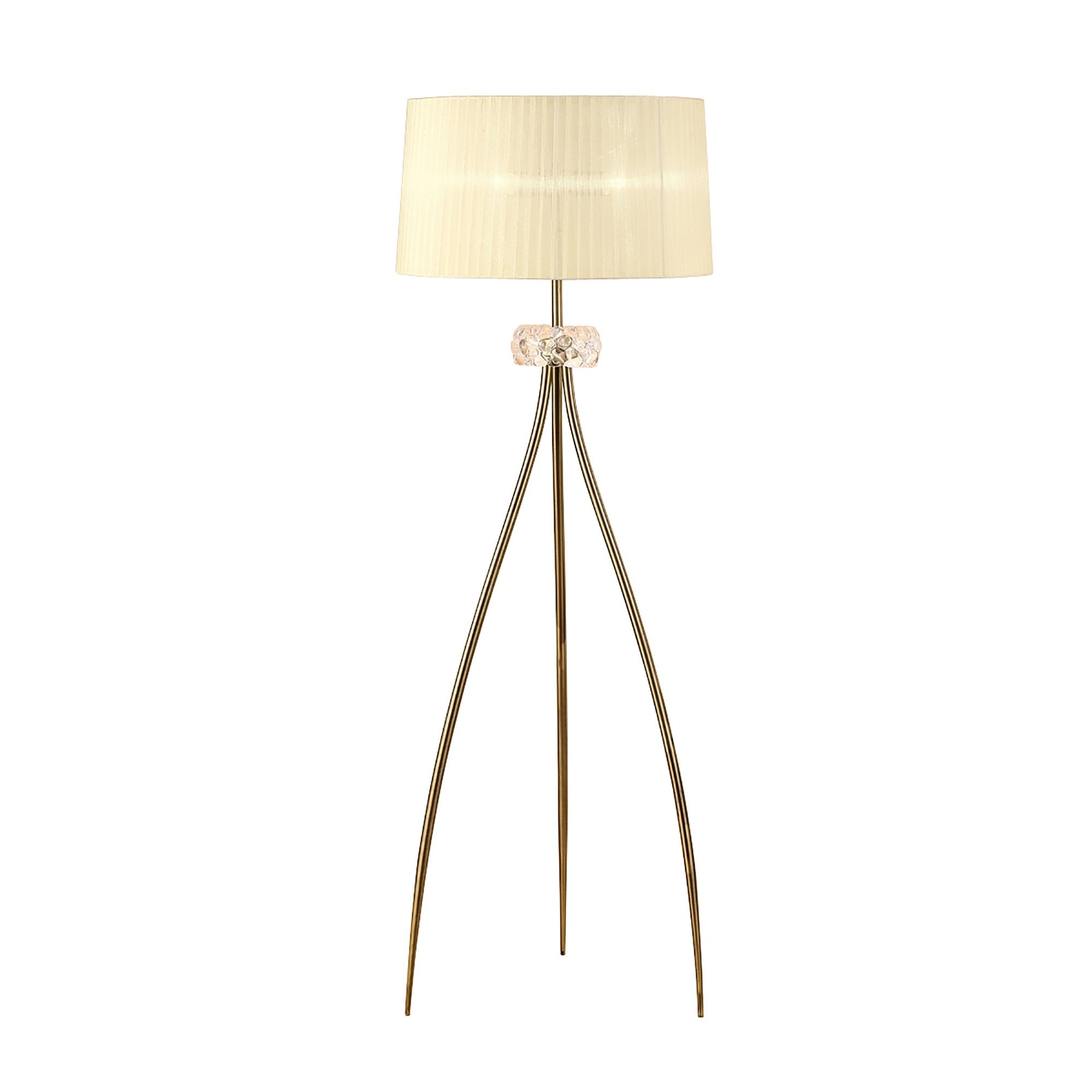 M4638AB Loewe Floor Lamp 3 Light E27 Antique Brass Cream Shade