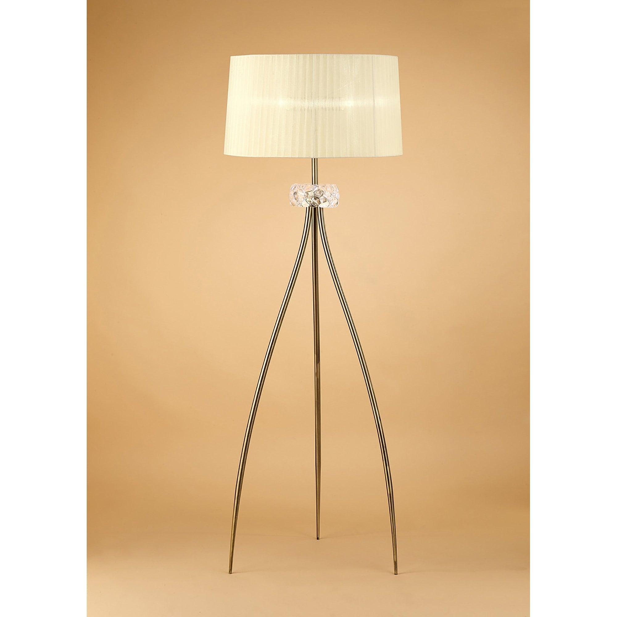M4638AB Loewe Floor Lamp 3 Light E27 Antique Brass Cream Shade