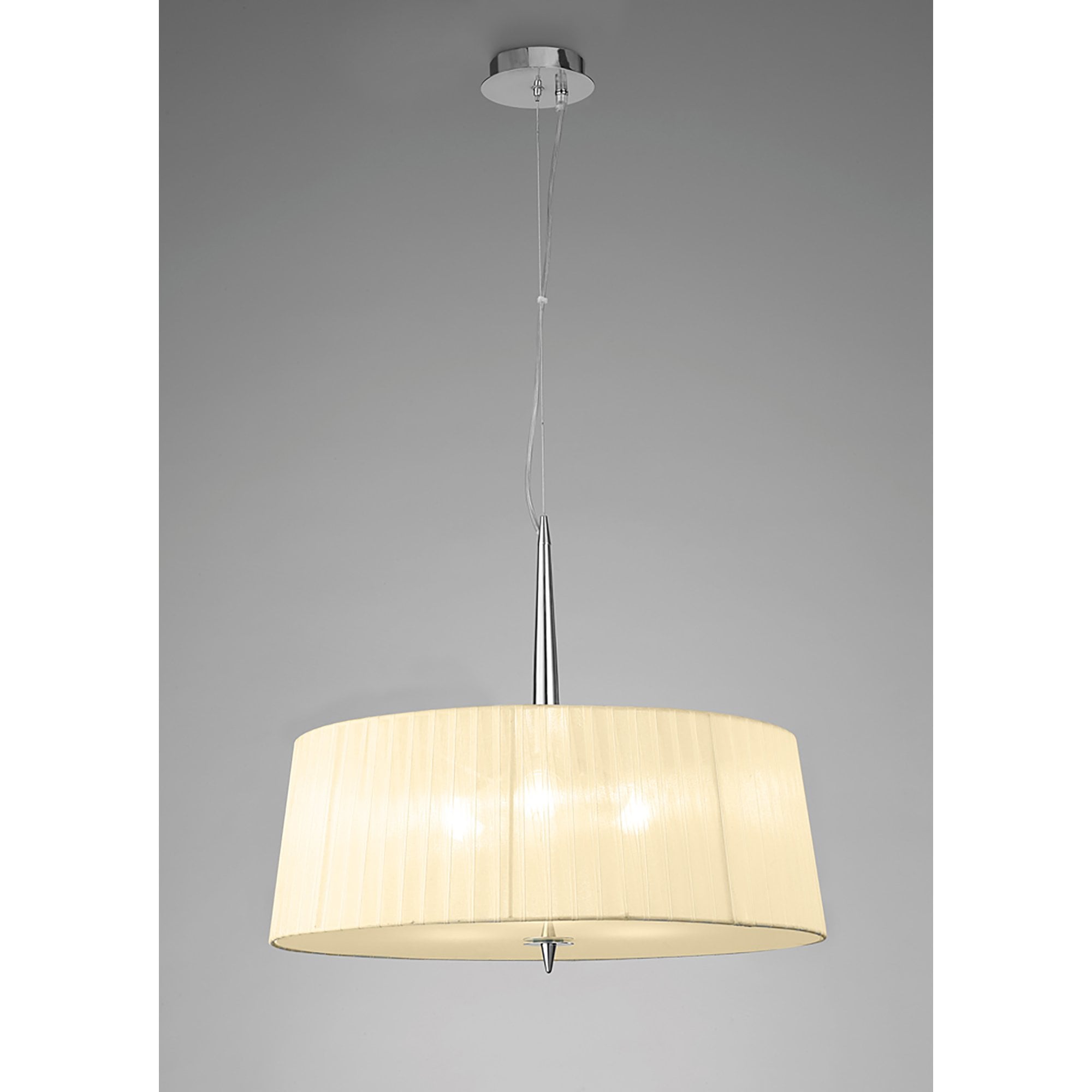 M4639/CS Loewe Single Pendant 3 Light E27 Polished Chrome Cream Shade