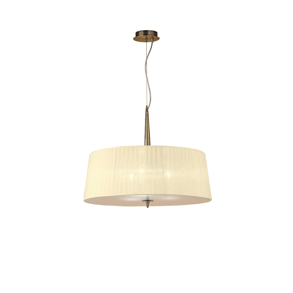 M4639AB Loewe Single Pendant 3 Light E27 Antique Brass Cream Shade
