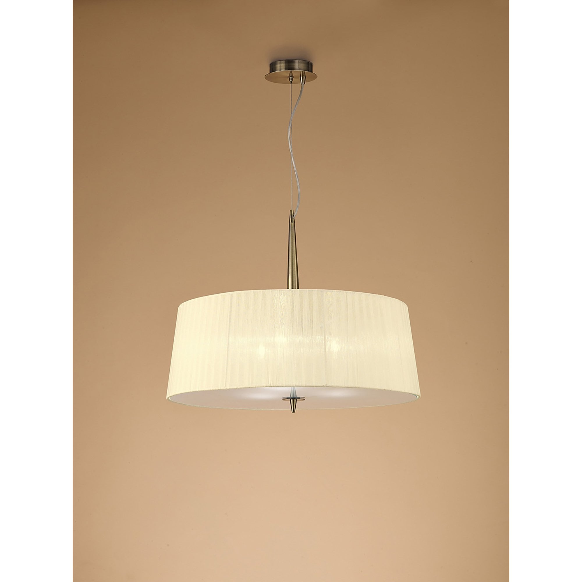 M4639AB Loewe Single Pendant 3 Light E27 Antique Brass Cream Shade