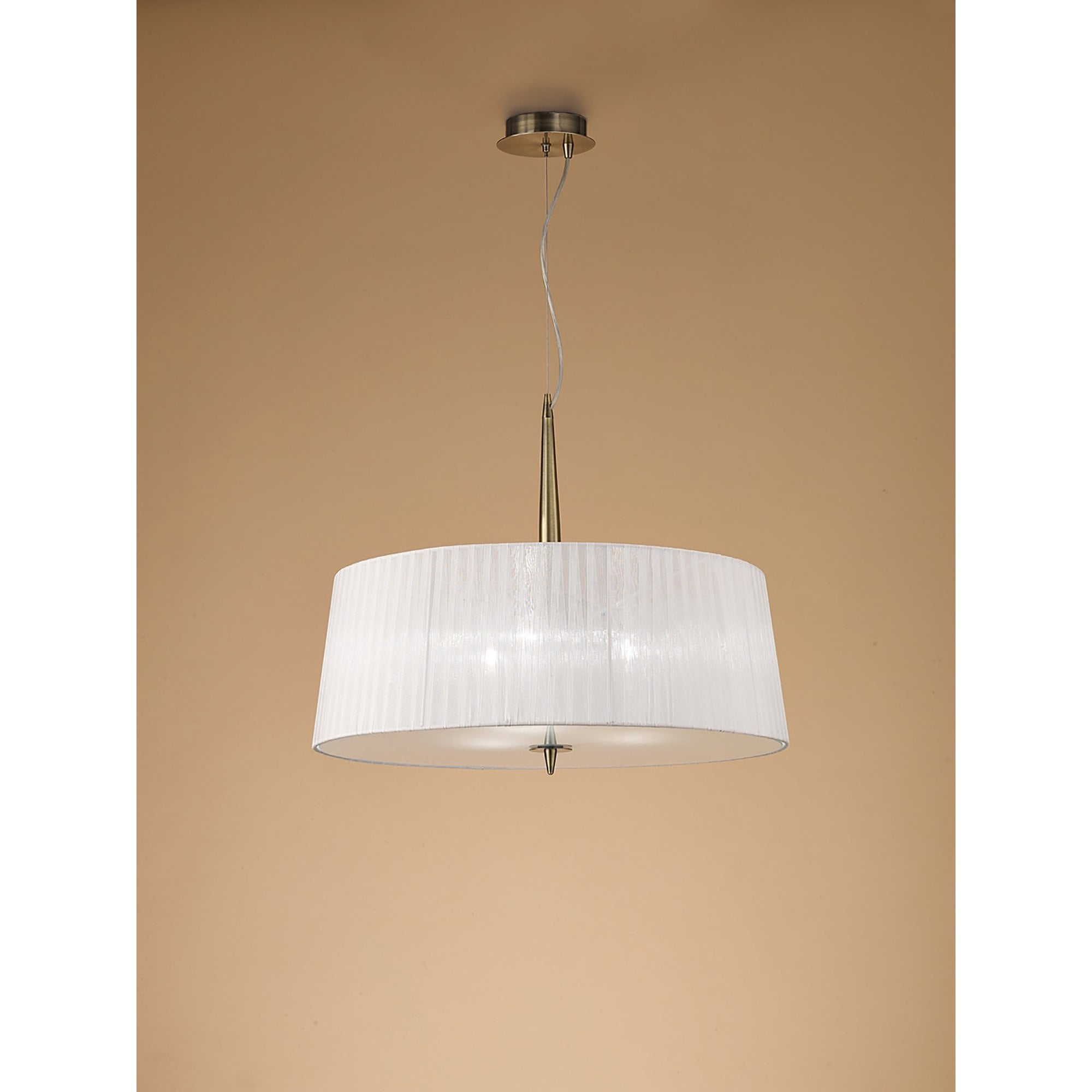 M4639AB/WS Loewe Single Pendant 3 Light E27 Antique Brass White Shade