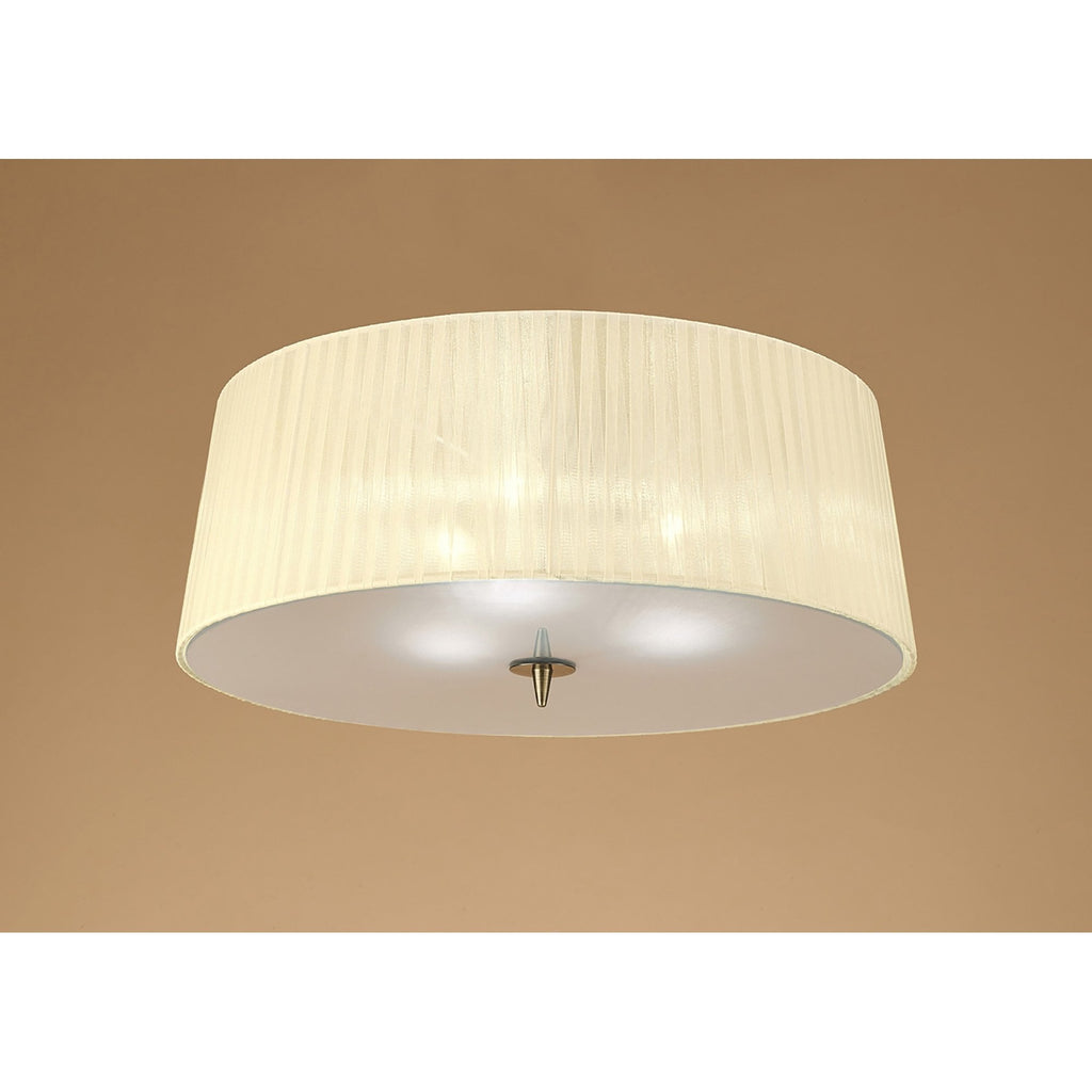 M4640AB Loewe Flush Ceiling 3 Light E27 Antique Brass Cream Shade
