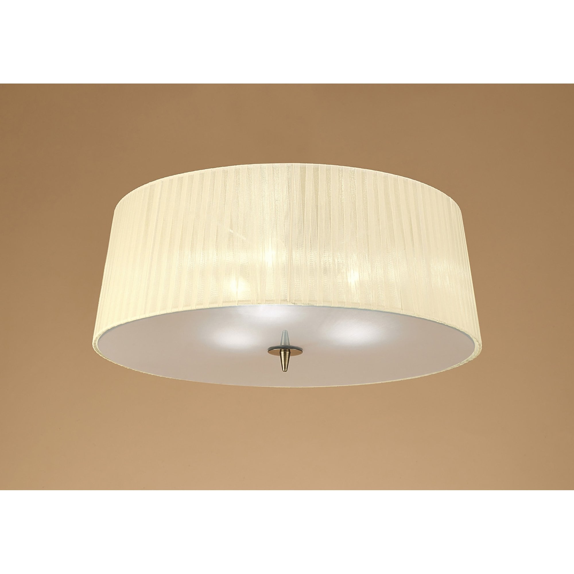 M4640AB Loewe Flush Ceiling 3 Light E27 Antique Brass Cream Shade