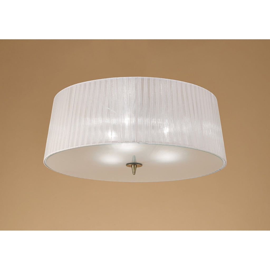 M4640AB/WS Loewe Flush Ceiling 3 Light E27 Antique Brass White Shade