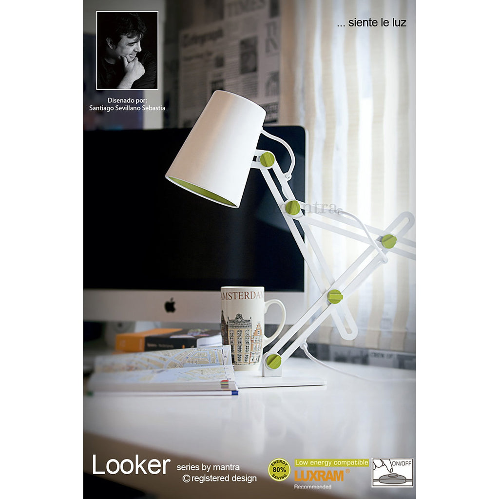 M3614 Looker Table Lamp 1 Light E27 Matt White/Green