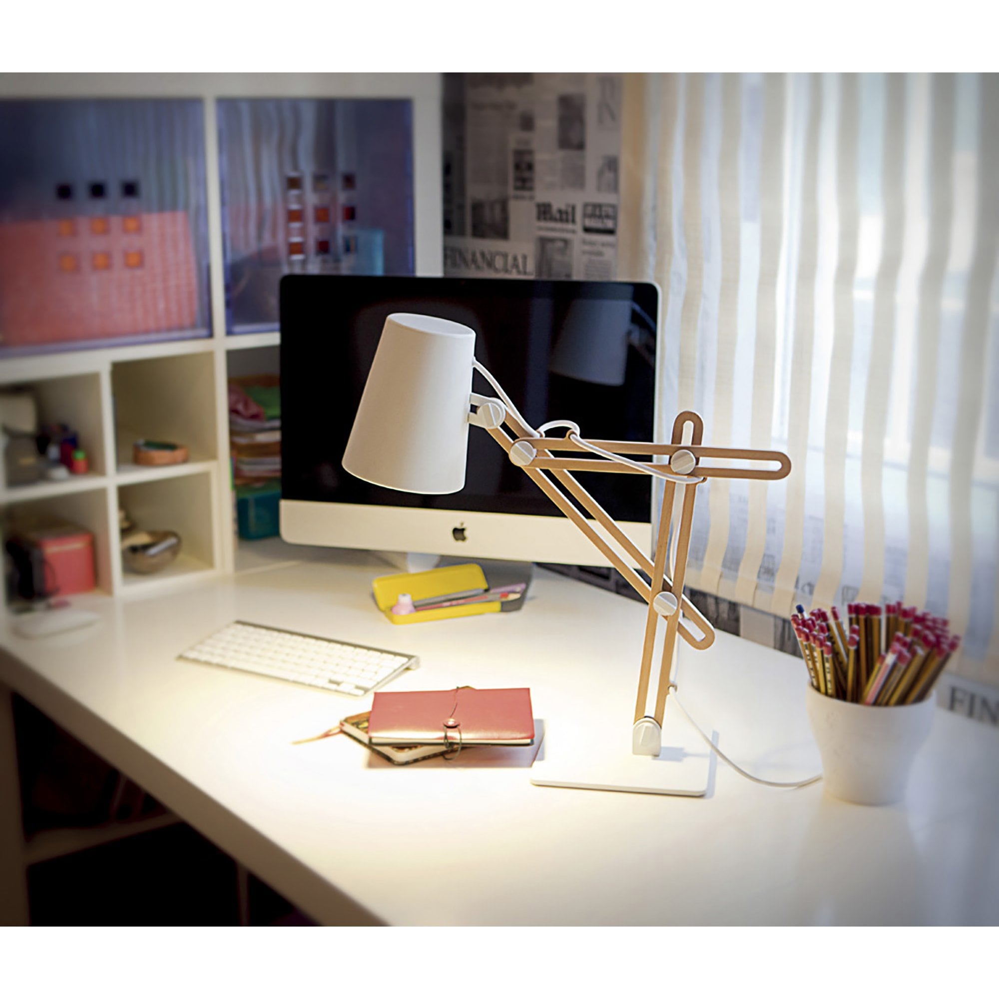 M3615 Looker Table Lamp 1 Light E27 Matt White/Beech