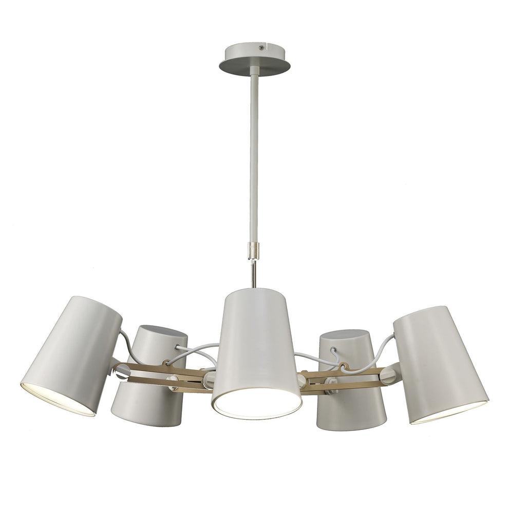 M3770 Looker Pendant 5 Light E27 Matt White / Beech