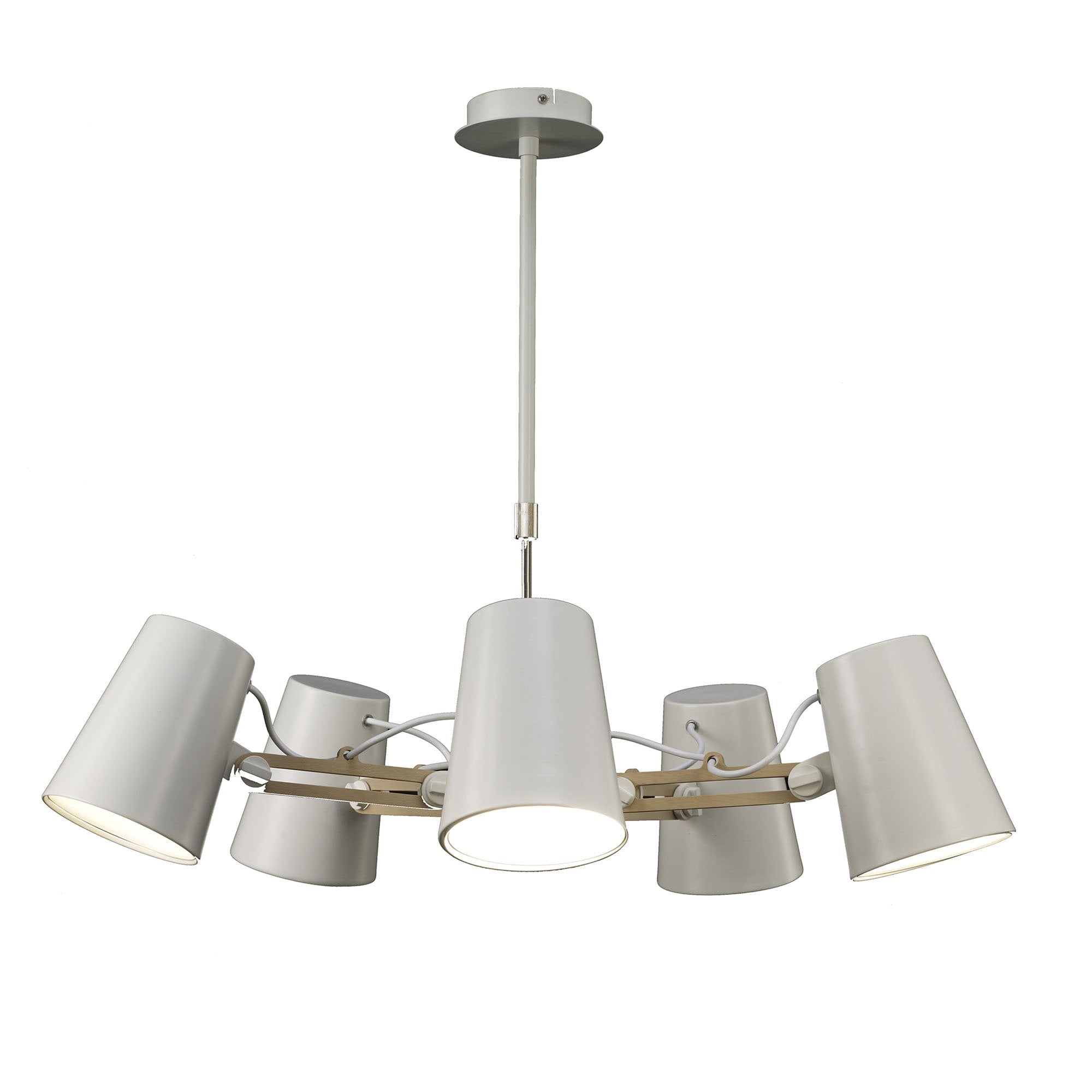 M3770 Looker Pendant 5 Light E27 Matt White / Beech