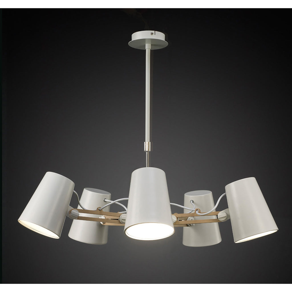 M3770 Looker Pendant 5 Light E27 Matt White / Beech