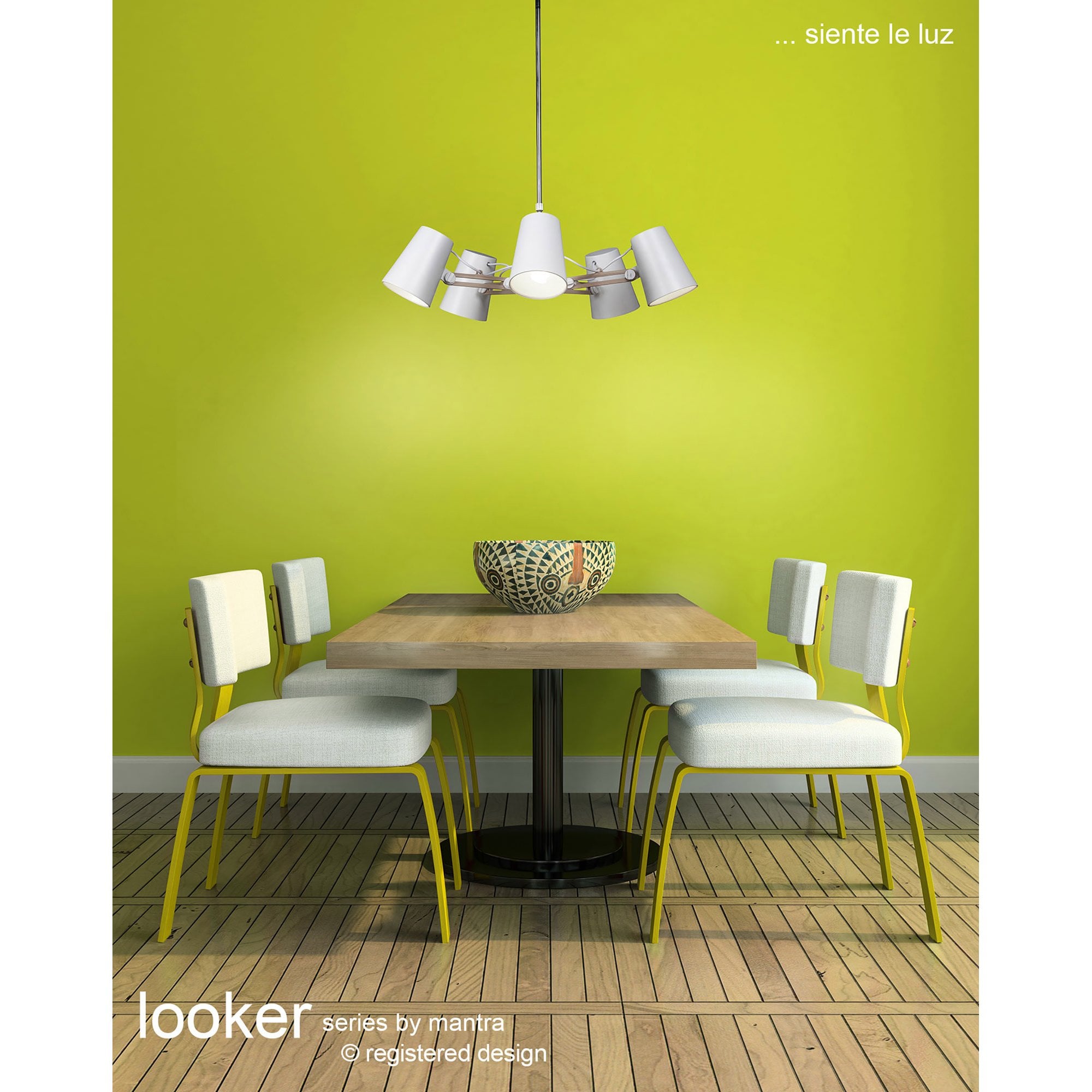 M3770 Looker Pendant 5 Light E27 Matt White / Beech