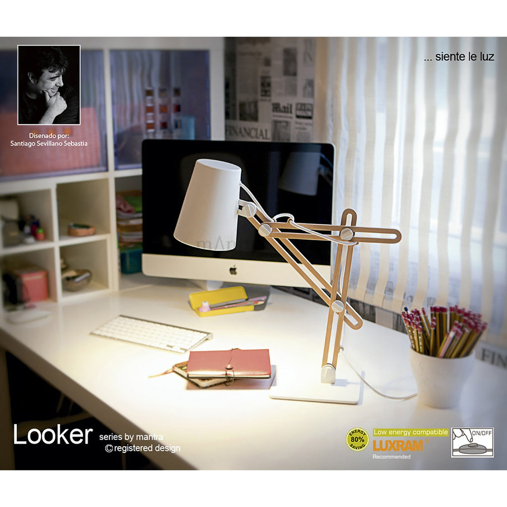 M3770 Looker Pendant 5 Light E27 Matt White / Beech