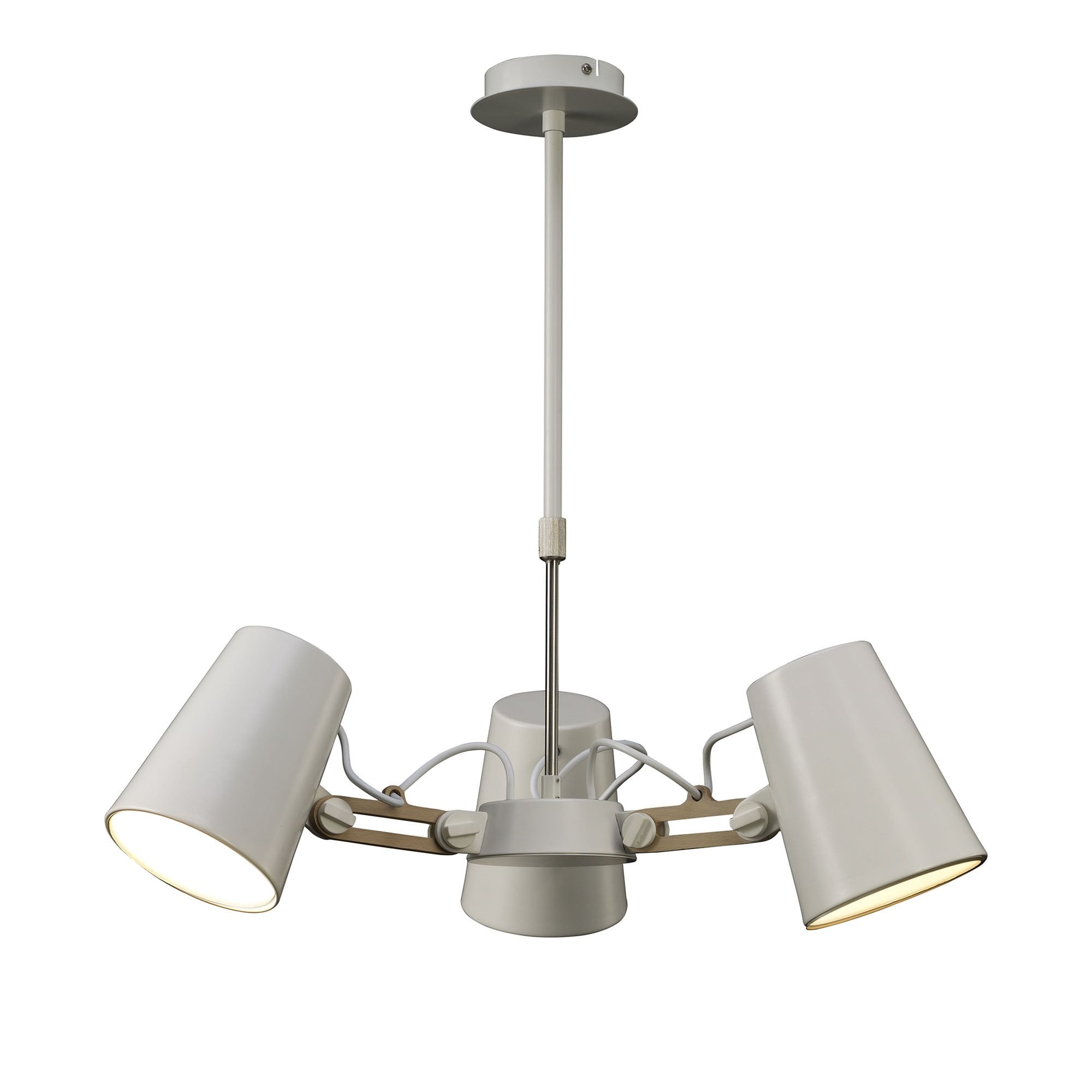 M3771 Looker Pendant 3 Light E27 Matt White / Beech