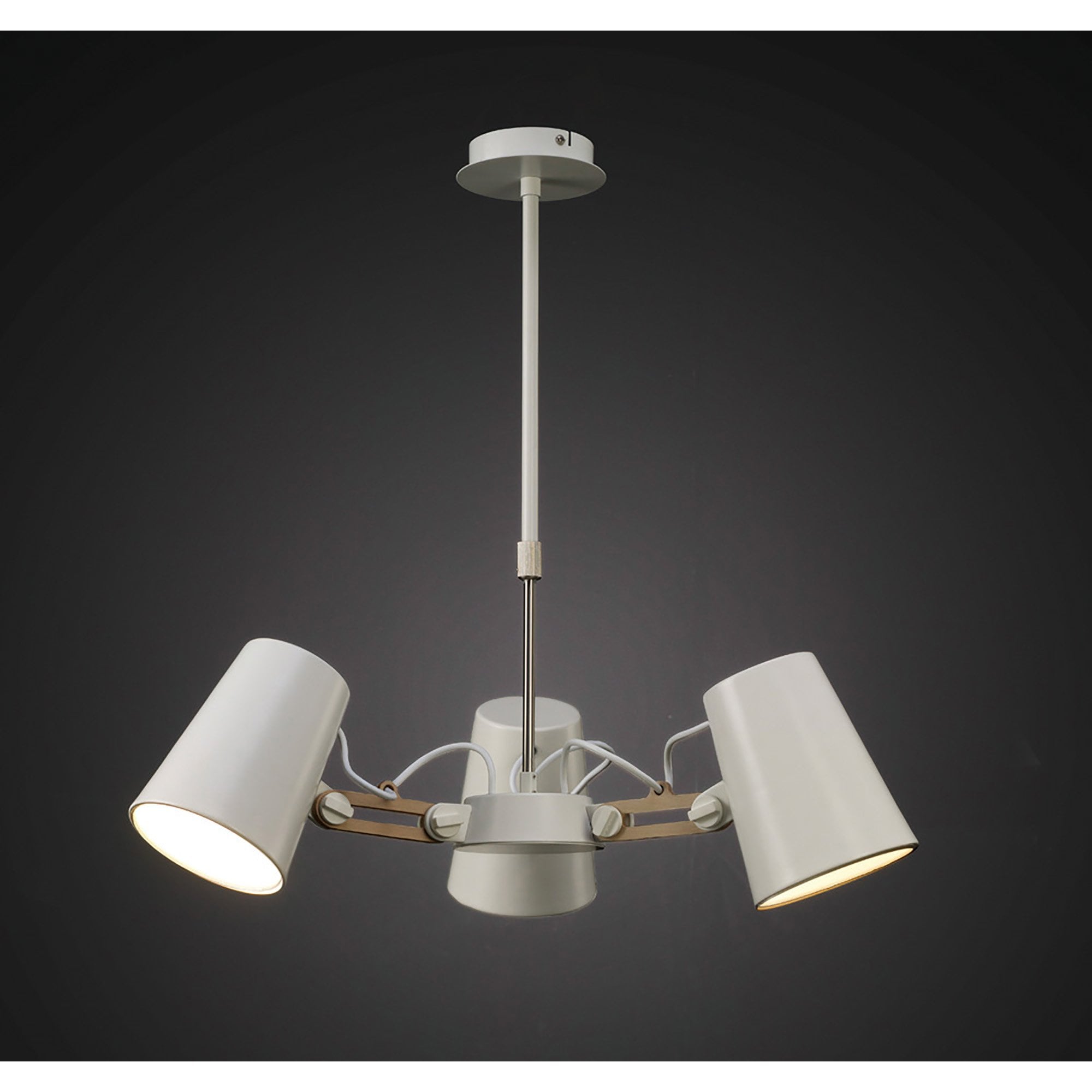 M3771 Looker Pendant 3 Light E27 Matt White / Beech