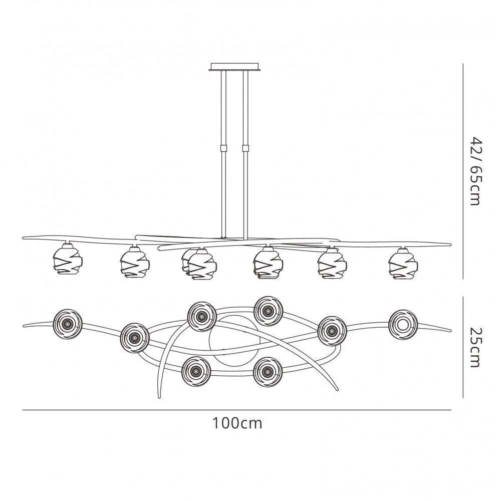 M1800 Loop Rectangular Telescopic 8 Light G9 ECO Line Polished Chrome
