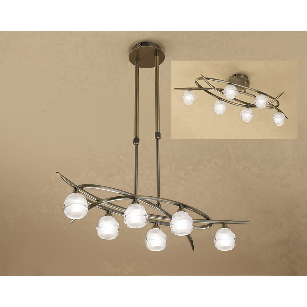 M1821 Loop Rectangular Telescopic Convertible To Semi Flush 6 Light G9 ECO Antique Brass