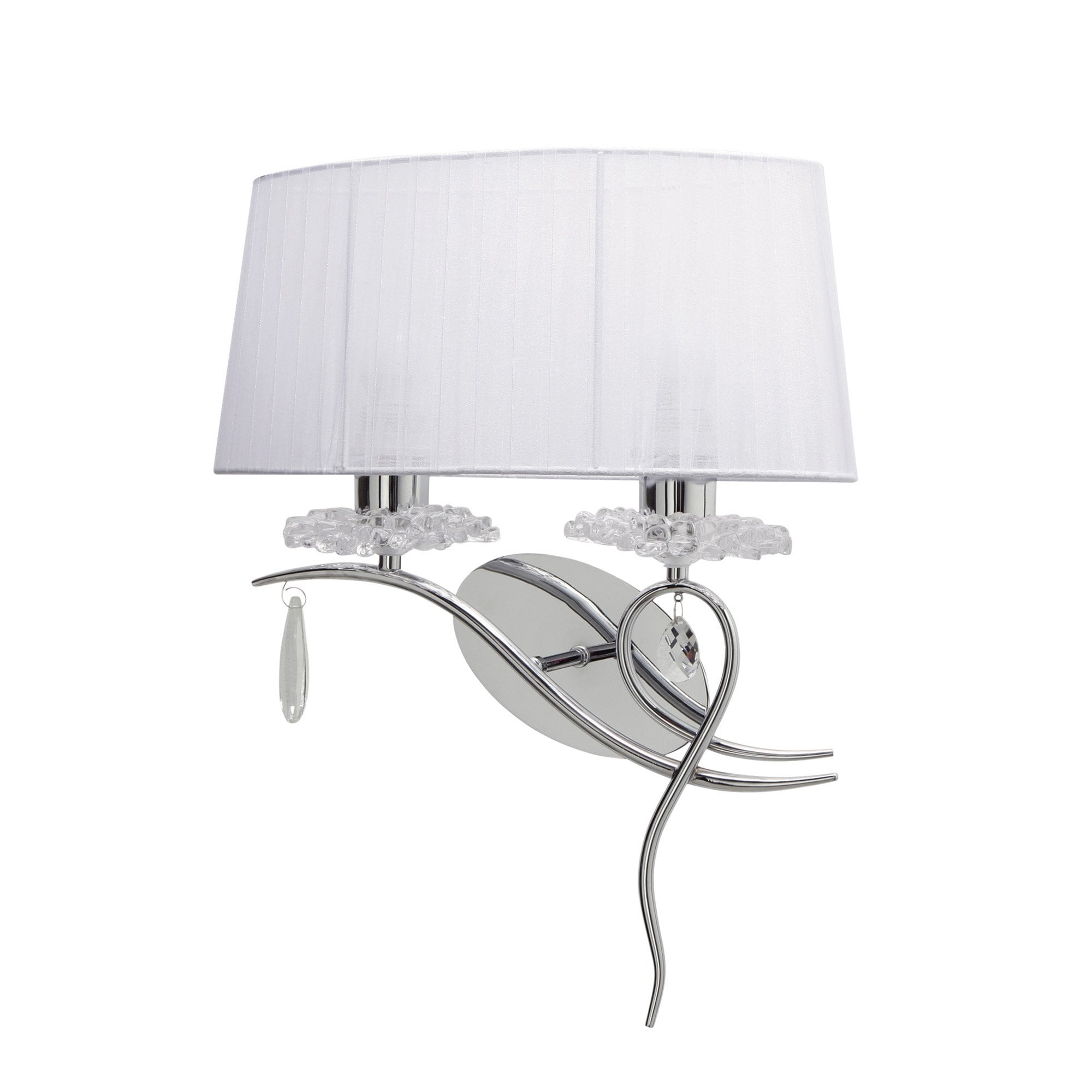 M5276/L Louise Wall Lamp Left 2 Light E27 White Shade Polished Chrome/Clear Crystal