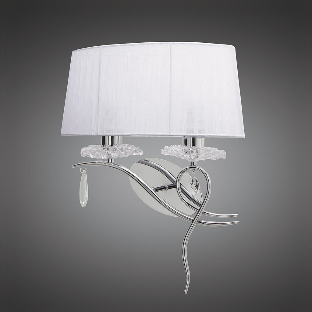 M5276/L Louise Wall Lamp Left 2 Light E27 White Shade Polished Chrome/Clear Crystal