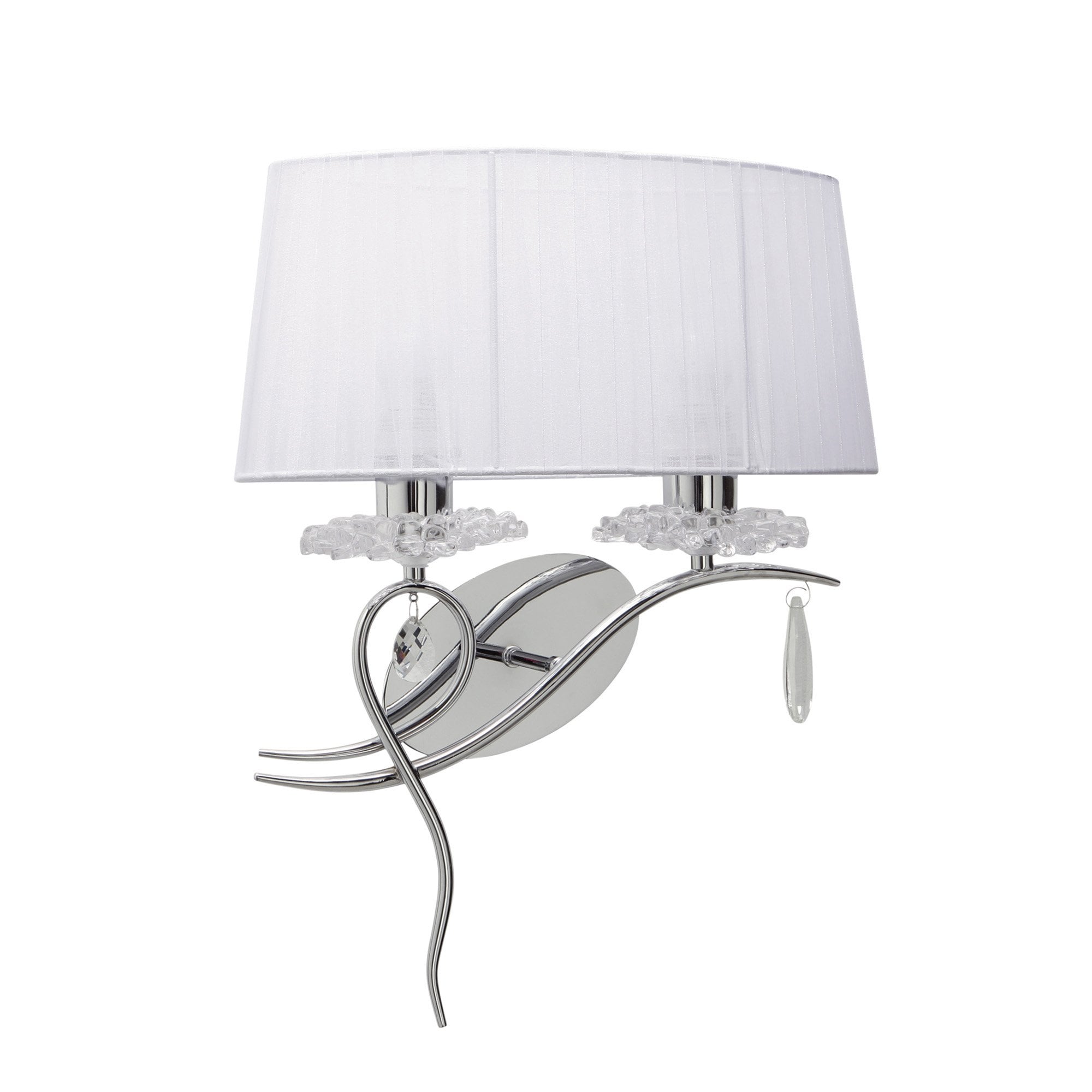 M5276 Louise Wall Lamp Right 2 Light E27 White Shade Polished Chrome / Clear Crystal