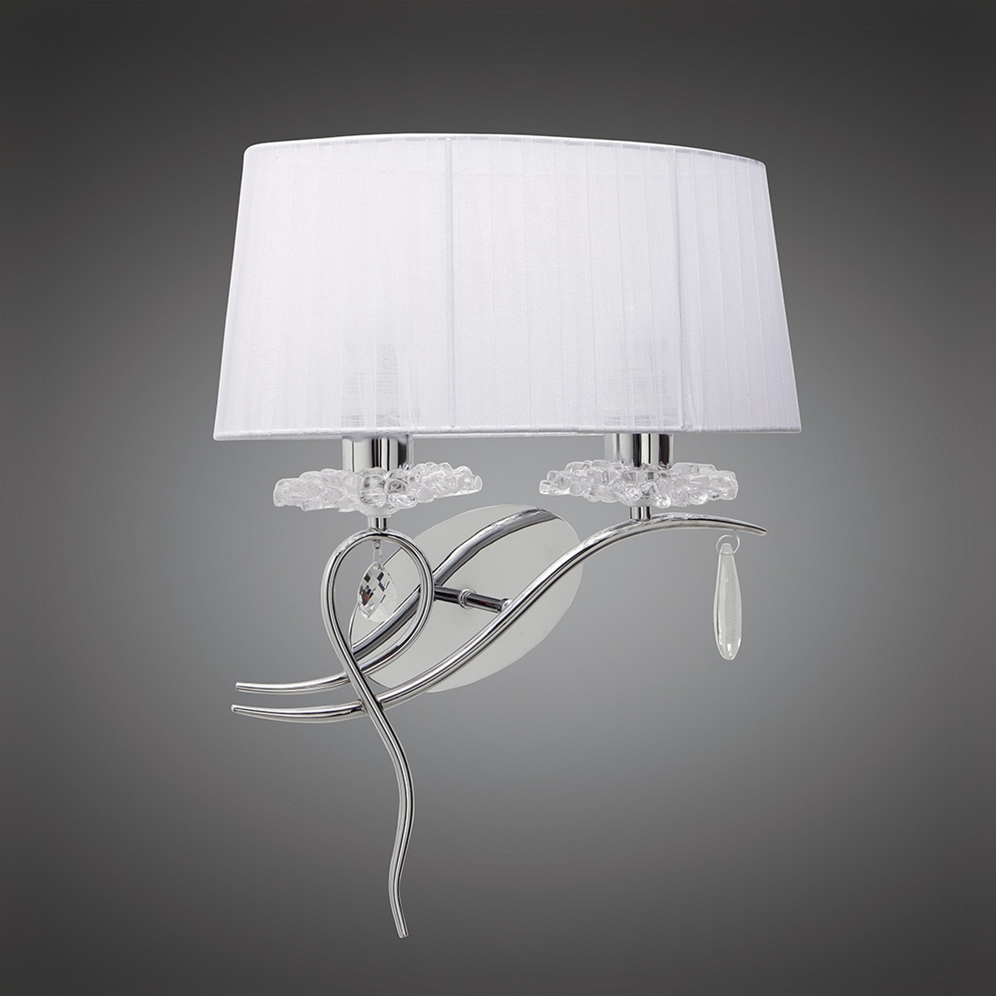 M5276 Louise Wall Lamp Right 2 Light E27 White Shade Polished Chrome / Clear Crystal