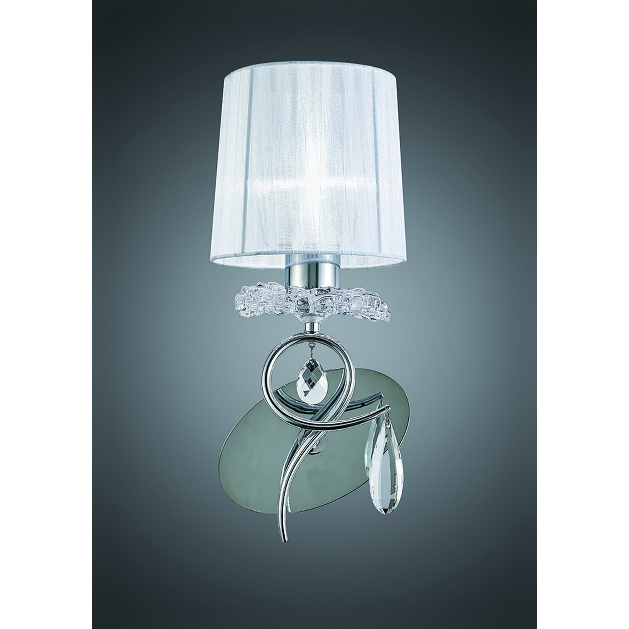 M5277 Louise Wall Lamp 1 Light E27 White Shade Polished Chrome / Clear Crystal