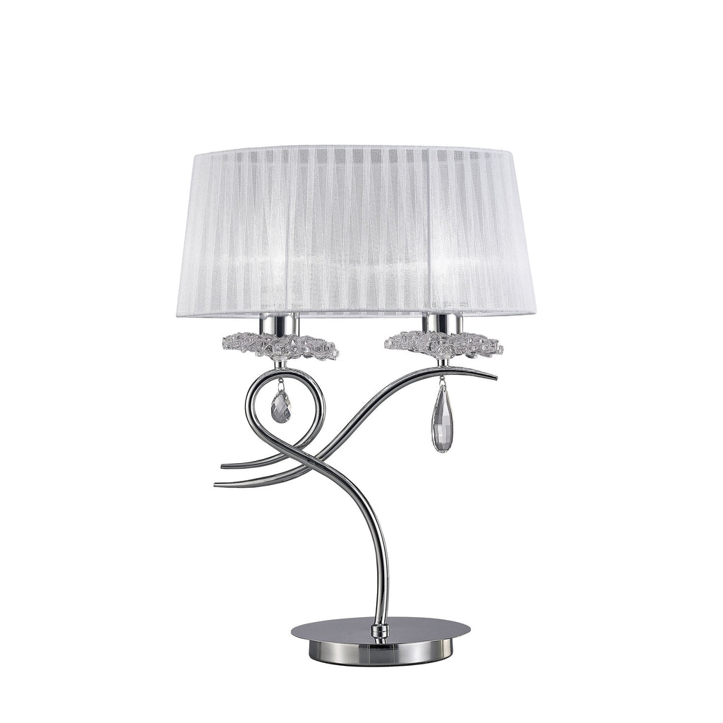 M5278 Louise Table Lamp 2 Light E27 Large White Shade Polished Chrome / Clear Crystal