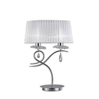 M5278 Louise Table Lamp 2 Light E27 Large White Shade Polished Chrome / Clear Crystal