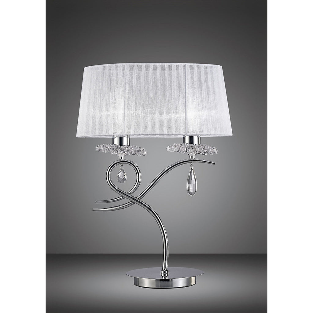 M5278 Louise Table Lamp 2 Light E27 Large White Shade Polished Chrome / Clear Crystal