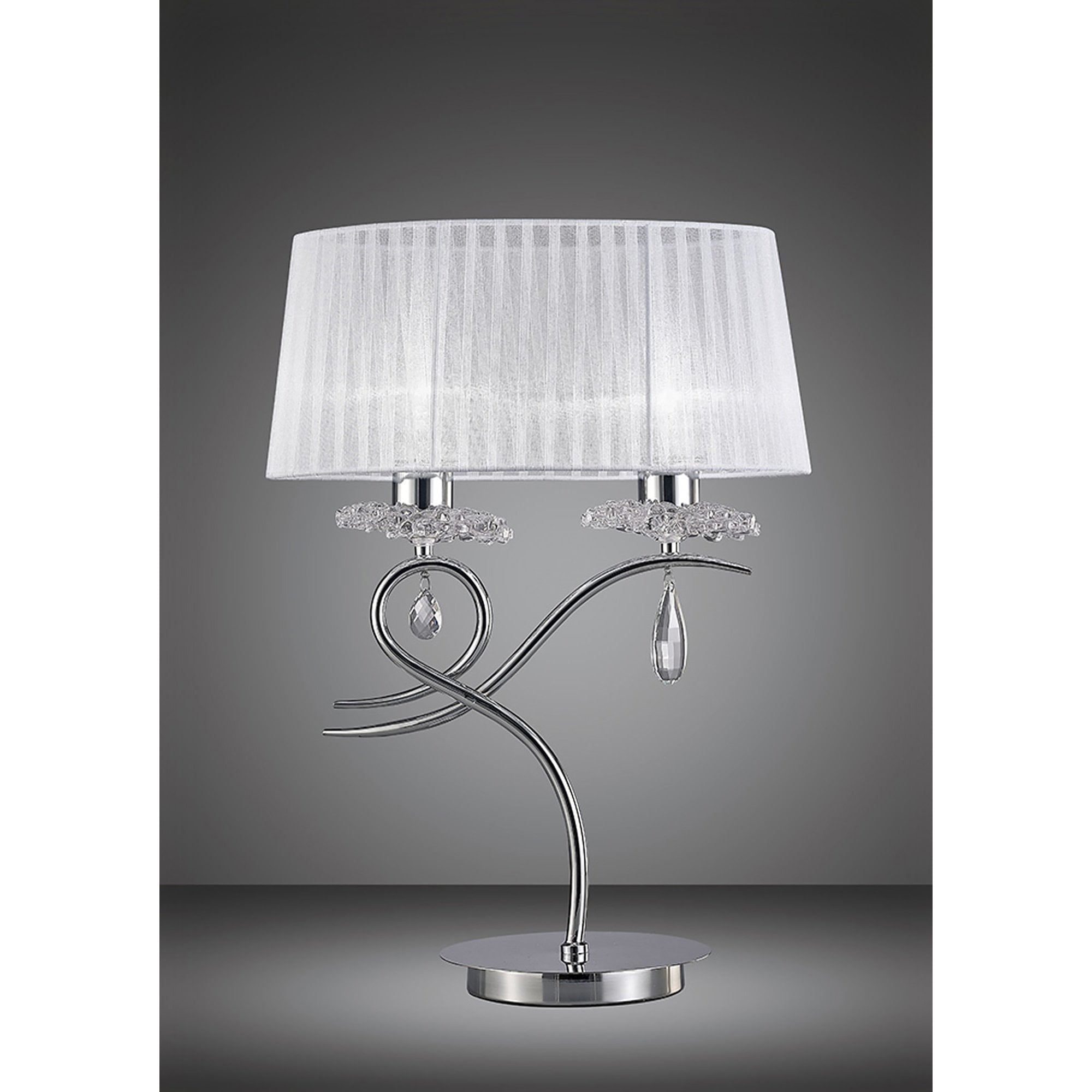 M5278 Louise Table Lamp 2 Light E27 Large White Shade Polished Chrome / Clear Crystal