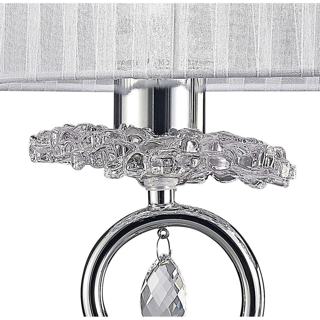M5278 Louise Table Lamp 2 Light E27 Large White Shade Polished Chrome / Clear Crystal