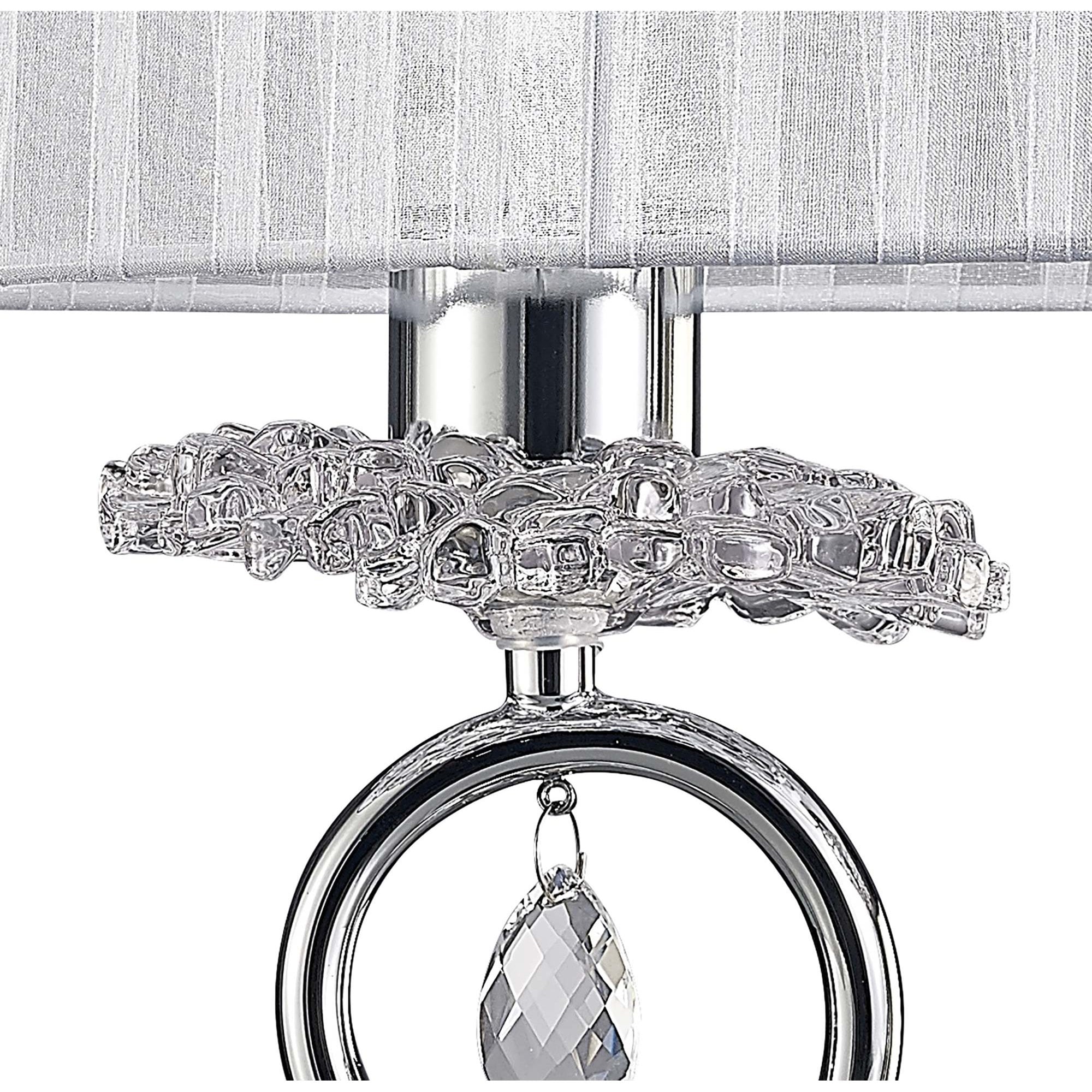 M5278 Louise Table Lamp 2 Light E27 Large White Shade Polished Chrome / Clear Crystal