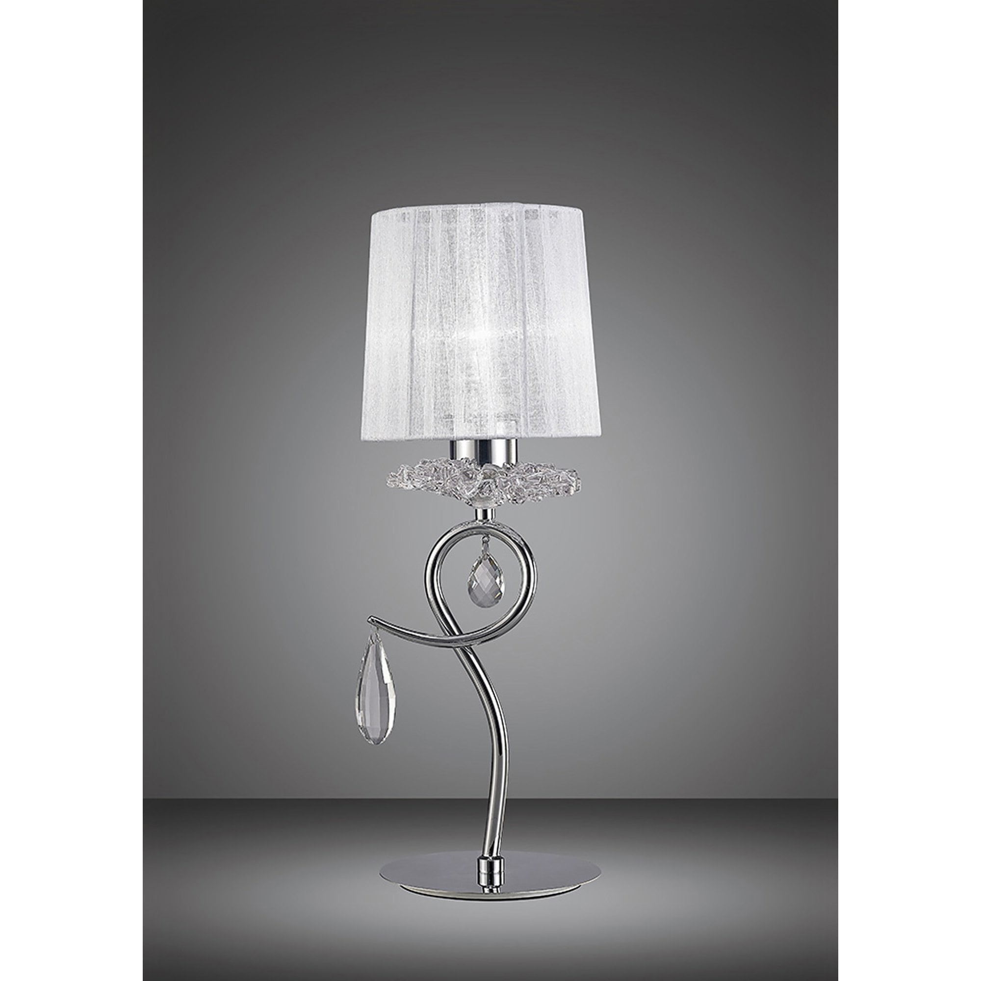 M5279 Louise Table Lamp 1 Light E27 White Shade Polished Chrome / Clear Crystal