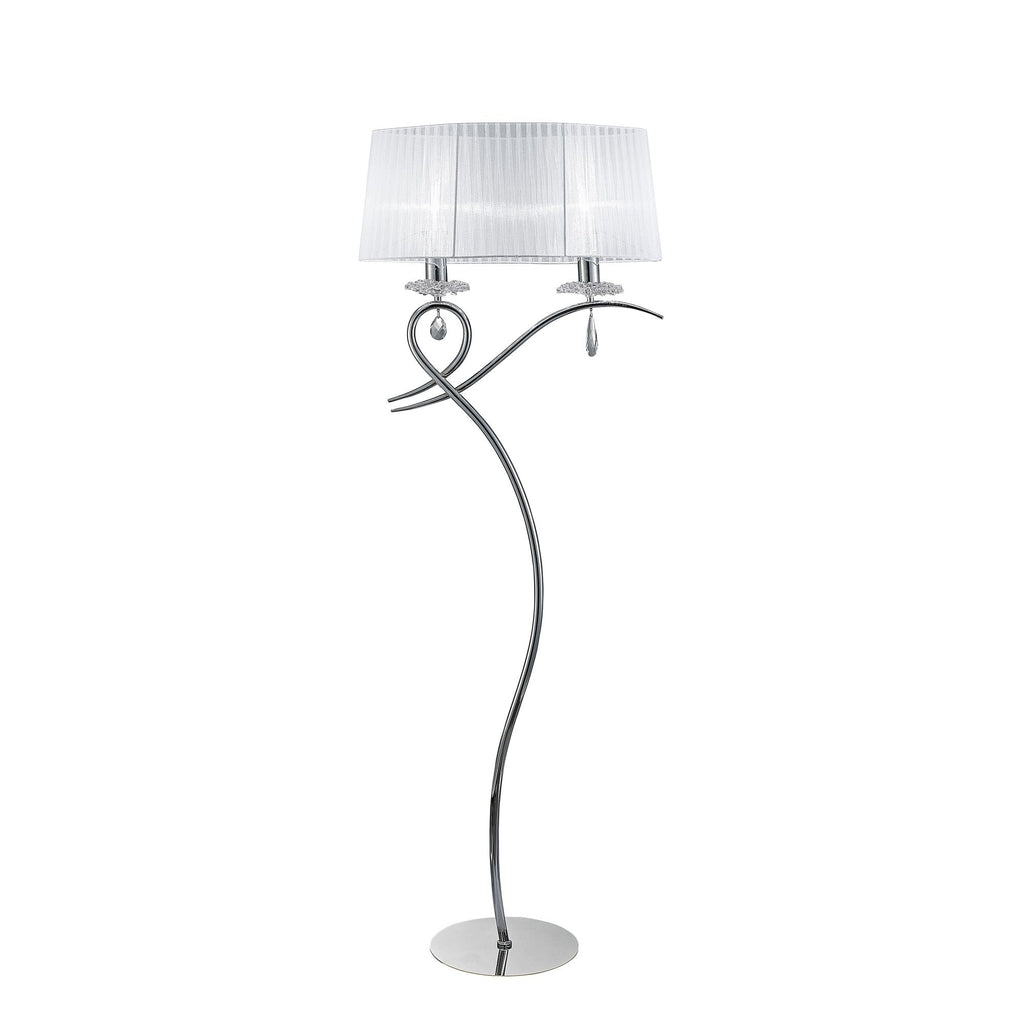 M5280 Louise Floor Lamp 2 Light E27 White Shade Polished Chrome / Clear Crystal