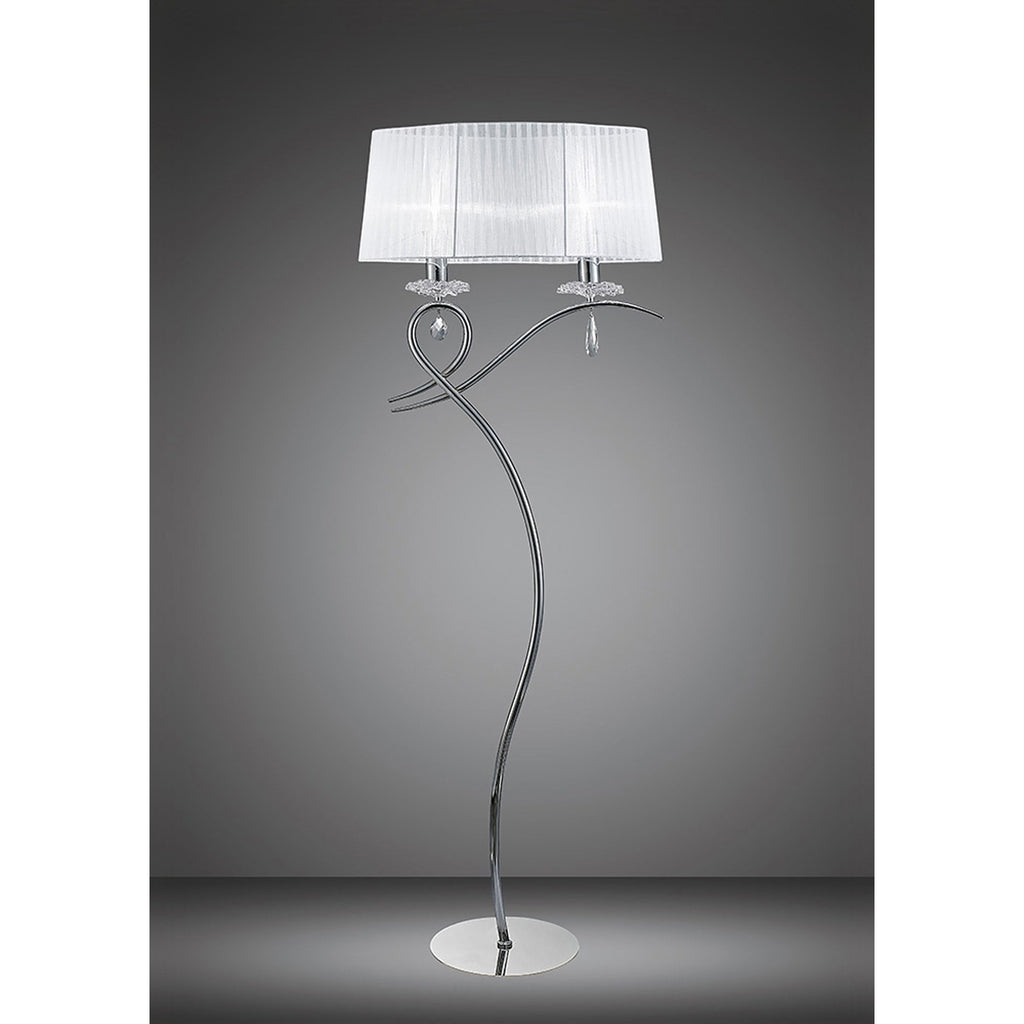 M5280 Louise Floor Lamp 2 Light E27 White Shade Polished Chrome / Clear Crystal