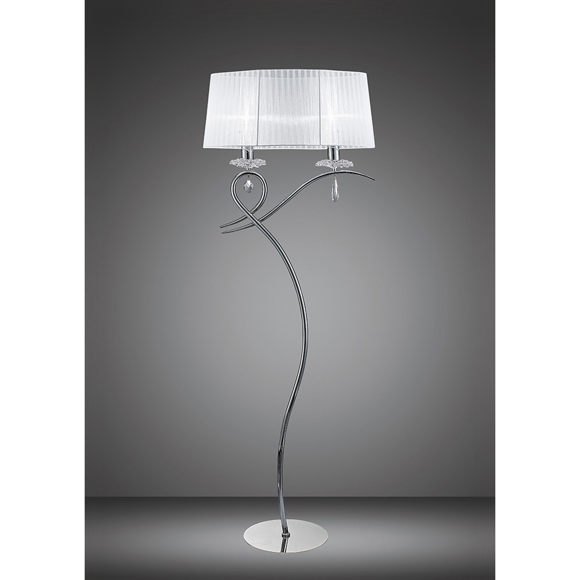 M5280 Louise Floor Lamp 2 Light E27 White Shade Polished Chrome / Clear Crystal