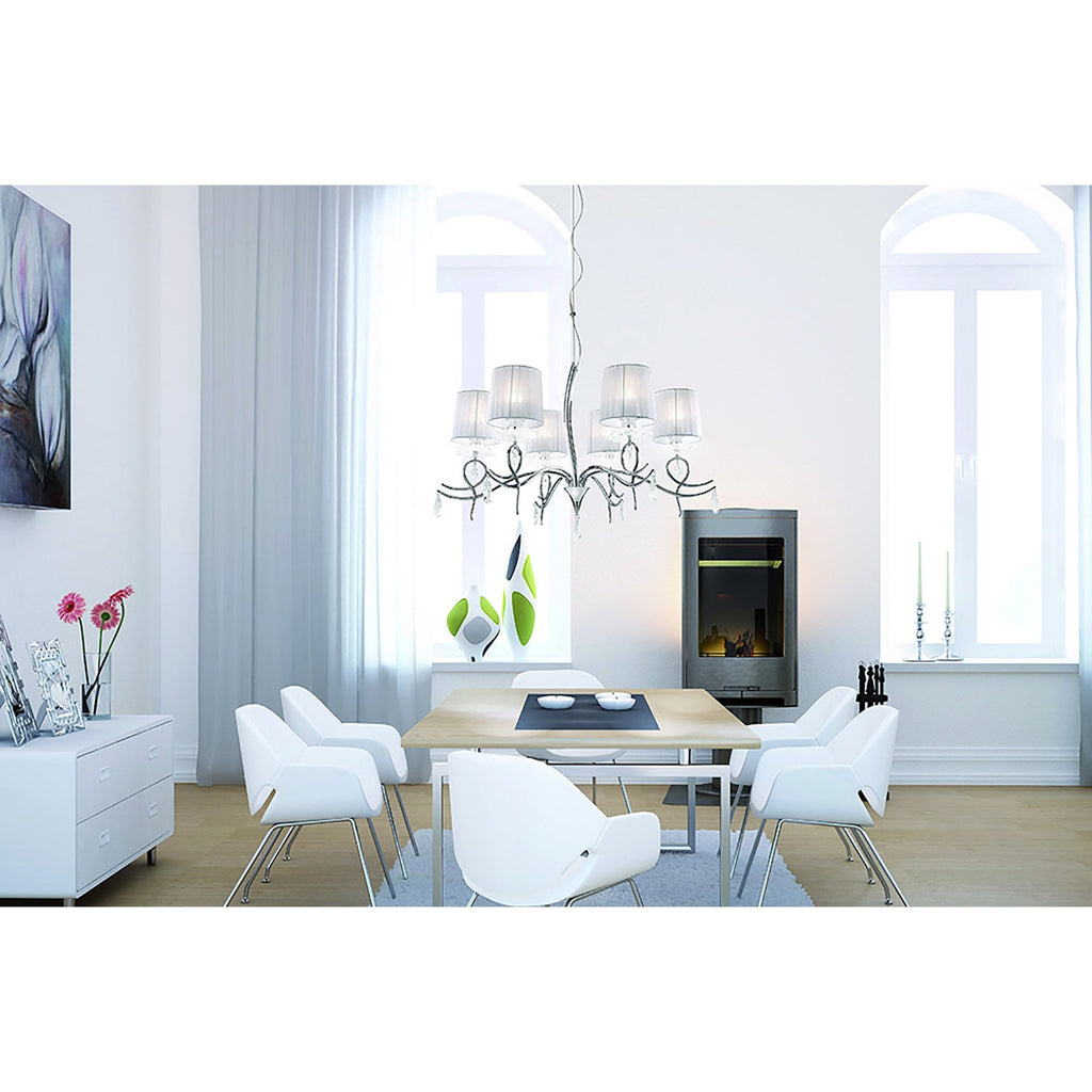 M5280 Louise Floor Lamp 2 Light E27 White Shade Polished Chrome / Clear Crystal