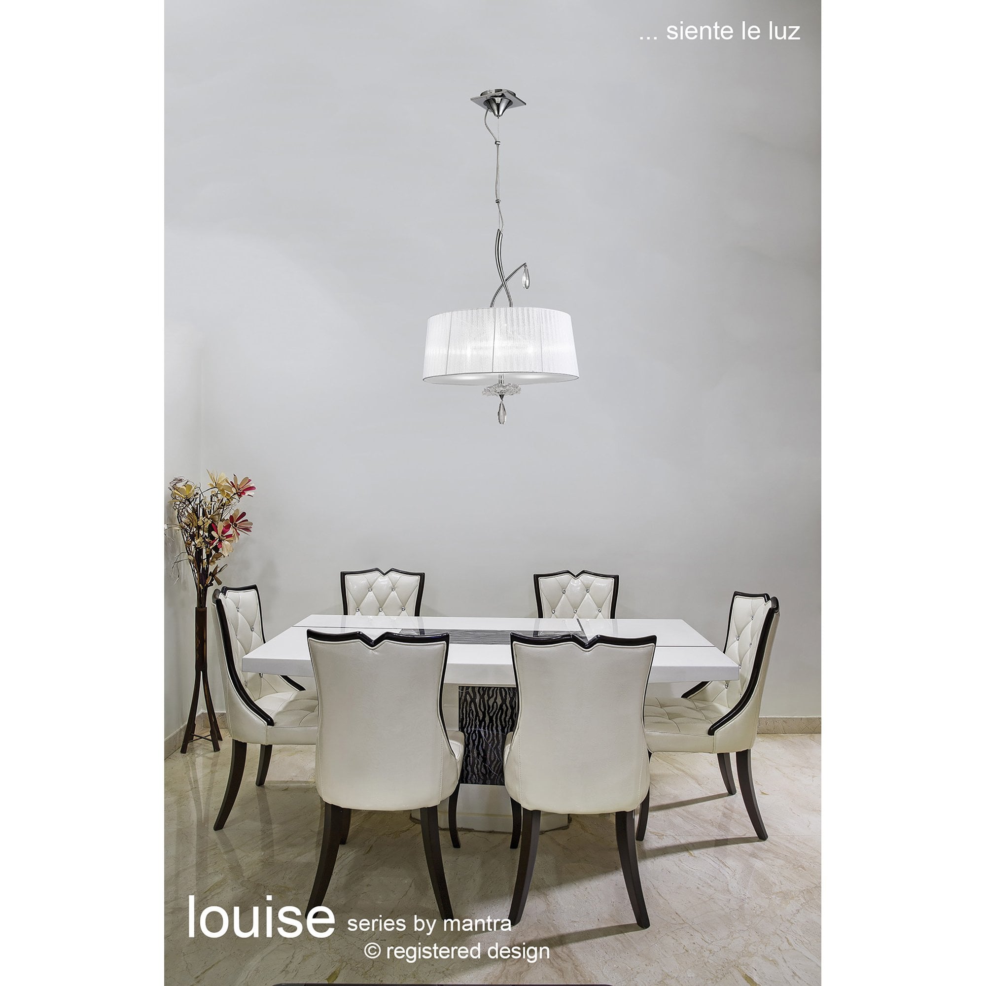 M5280 Louise Floor Lamp 2 Light E27 White Shade Polished Chrome / Clear Crystal