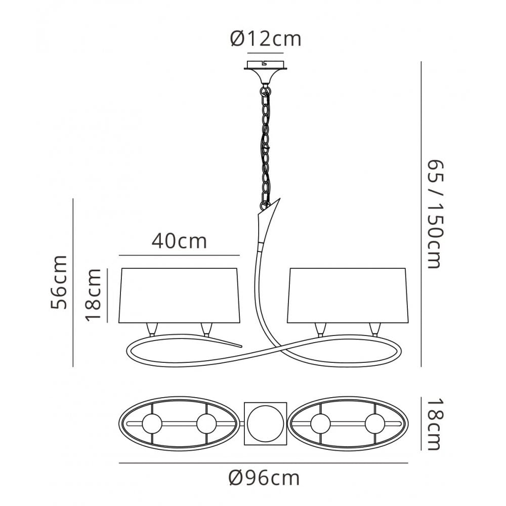 M3680 Lua Linear Pendant 2 Arm 4 Light E27 Ash Grey Ash Grey Shades