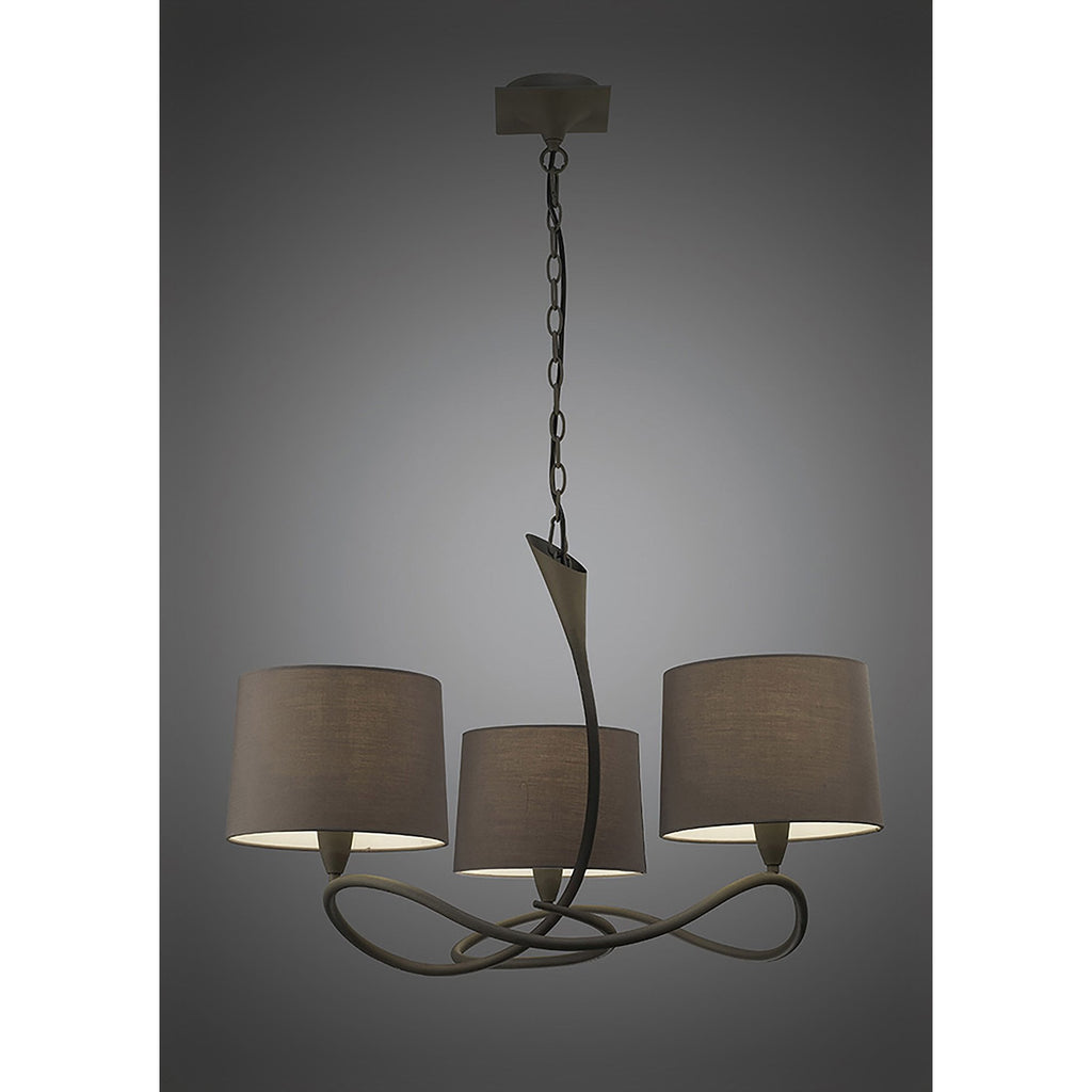 M3686 Lua Pendant 3 Arm Light E27 Ash Grey Ash Grey Shades (S)